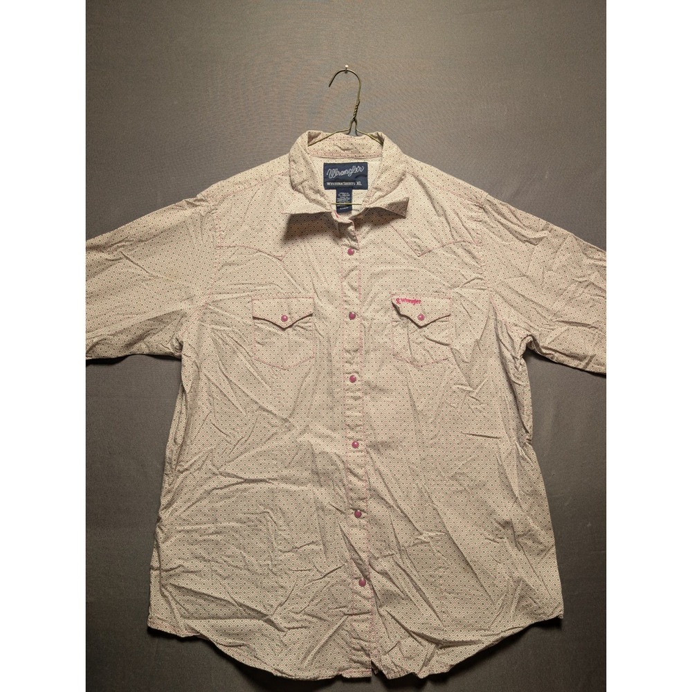 Wrangler Western Shirt Womens XL Pink Geometric Print Snap Front LWB641M